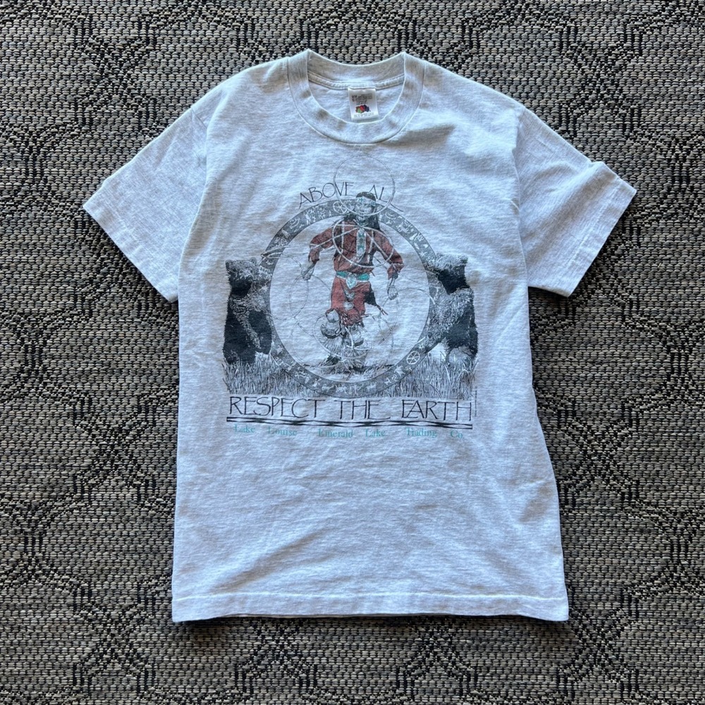 Vintage Banff T-Shirt Mens Medium Grey Respect the Earth Lake Louise Nature
